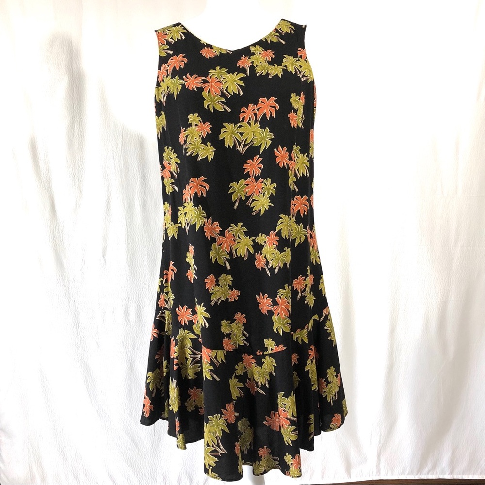 Nani Hawaii Sleeveless Black Palm Tree Print Dress